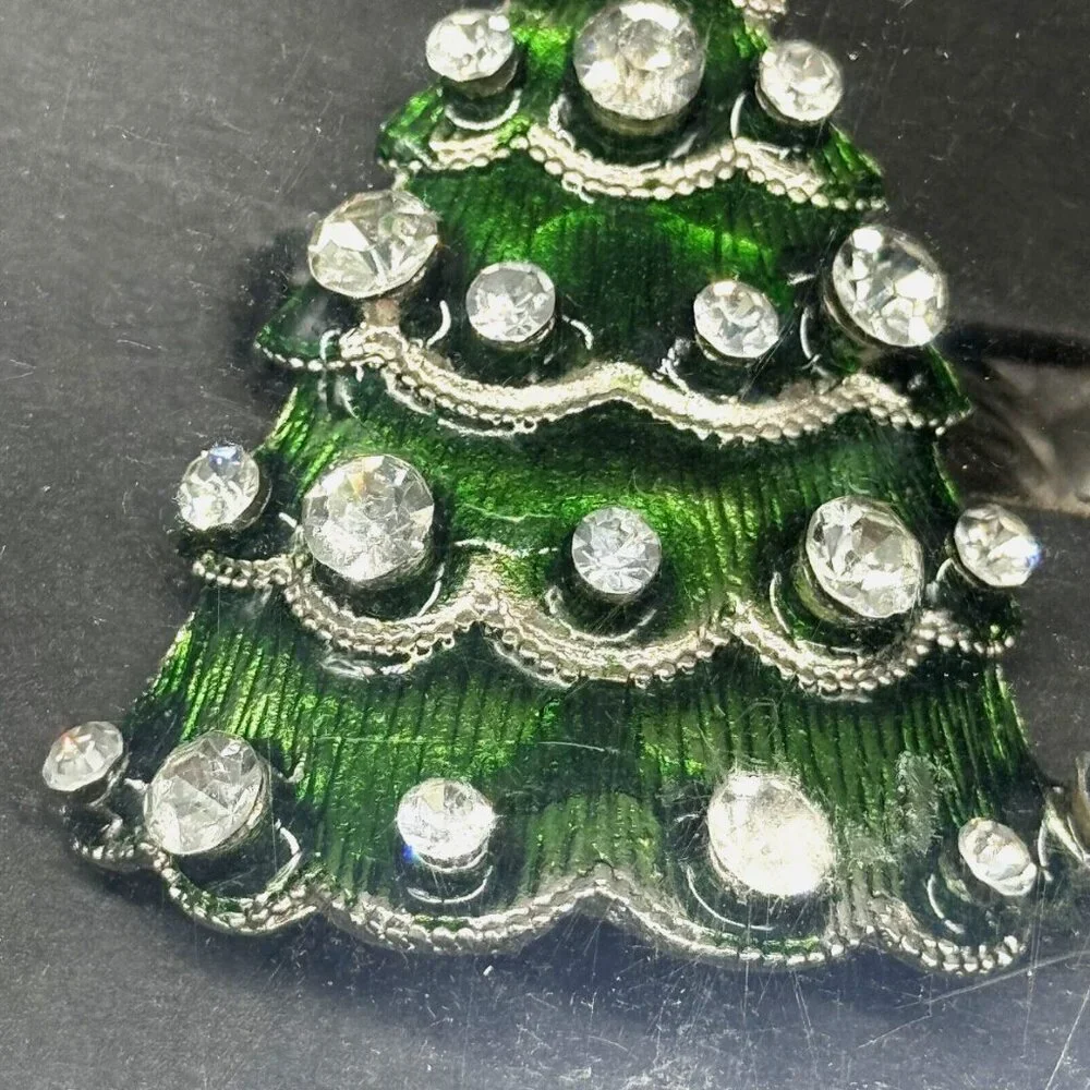 x4 Christian Siriano Christmas Tree Jeweled Napkin Ring Set Rhinestones Holiday